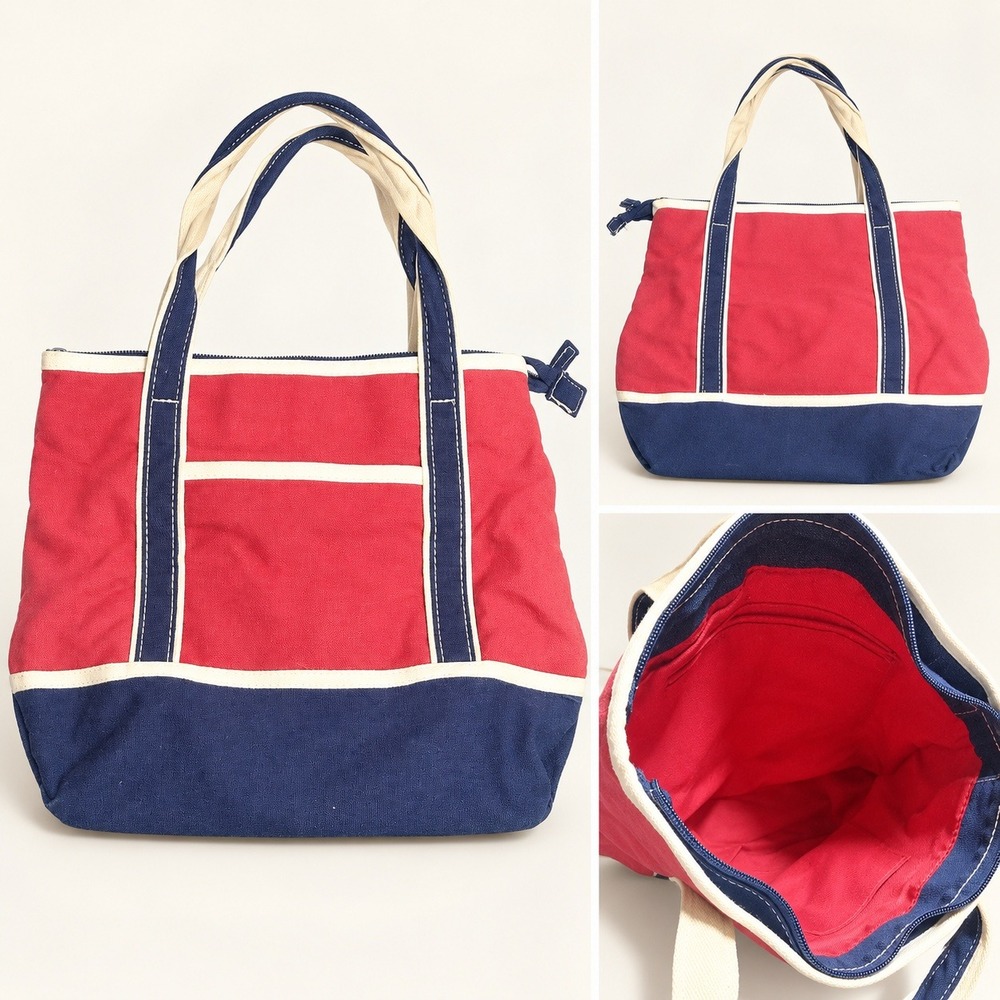 Canvas Colorblock Zip Top Tote Bag Red Navy Blue Nautical Preppy Beach Bag